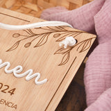 Banderín Natalicio madera grabado Leaves Personalizado