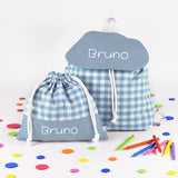 Bolsita almuerzo Vichy Celeste personalizada