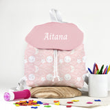 Pack Mochila solapa y Bolsita Lunas Rosas personalizado