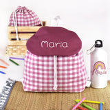 Pack Mochila y Bolsita Vichy Malva personalizado