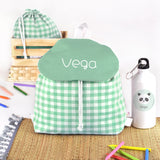 Pack Mochila y Bolsita Vichy Menta personalizado