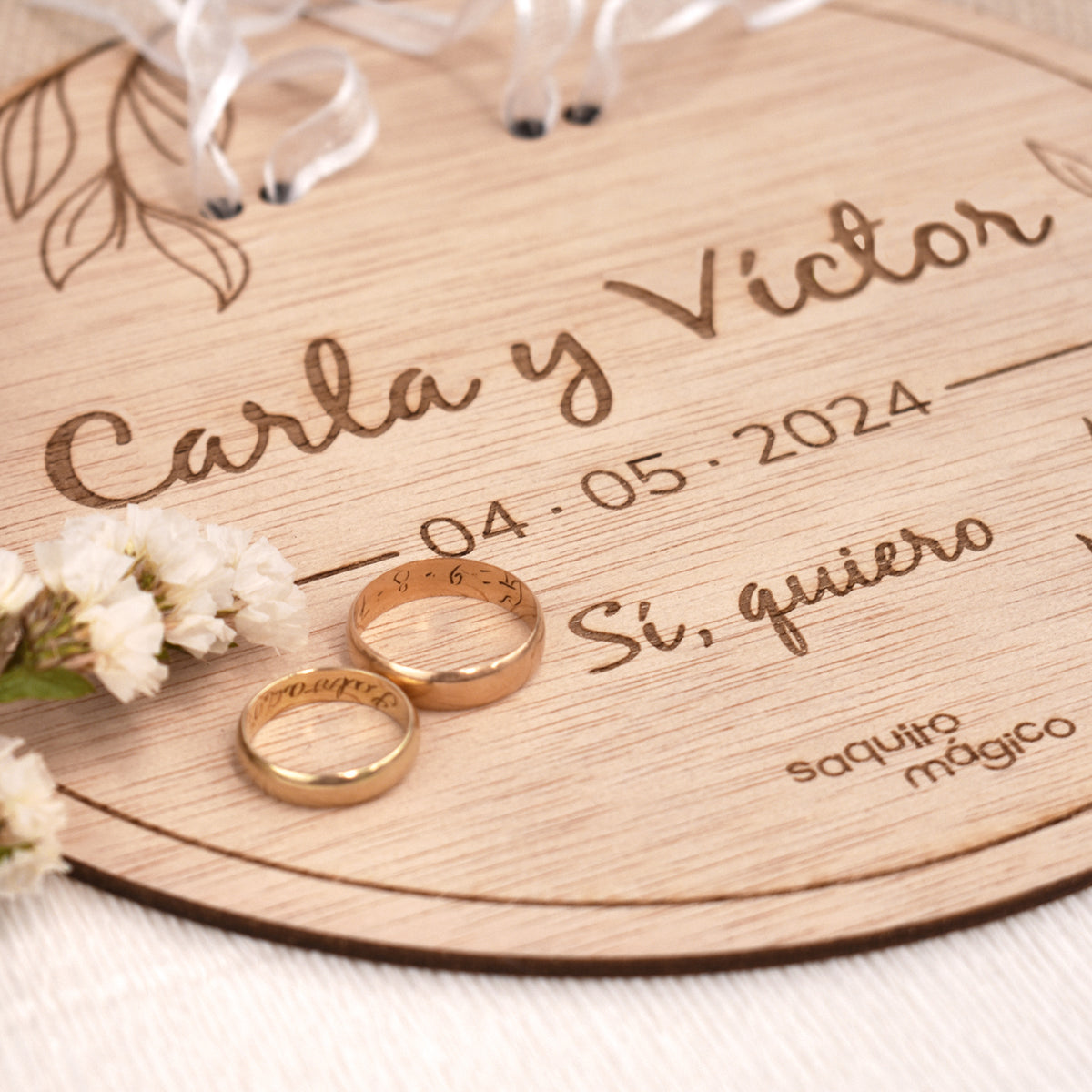 Porta alianzas boda madera personalizado Saquito Mágico