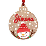 Bola madera Navidad personalizada. Modelo Muñeco de Nieve