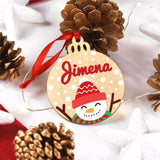 Bola madera Navidad personalizada. Modelo Muñeco de Nieve