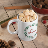 Taza Navidad personalizada con foto y nombre Corona acebo