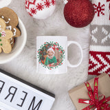 Taza Navidad personalizada con foto y nombre Corona acebo