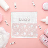 Toalla guardería personalizada Lunas rosa