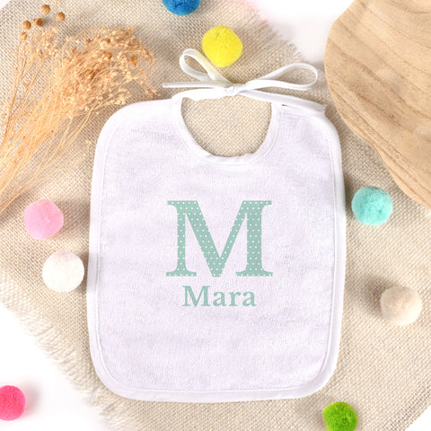 Babero personalizado Inicial Topitos. Elige tu diseño