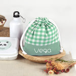 Pack Mochila y Bolsita Vichy Menta personalizado