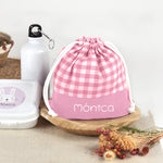 Pack Mochila y Bolsita Vichy Rosa personalizado