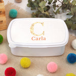 Cajita Merienda Personalizada Inicial Flores. Elige tu diseño