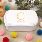 Cajita Merienda Personalizada Inicial Flores. Elige tu diseño