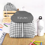 Pack Mochila y Bolsita Vichy Gris personalizado