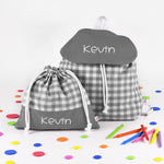 Pack Mochila y Bolsita Vichy Gris personalizado