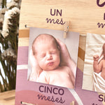 Panel madera fotos Mi primer año Arcoíris malva