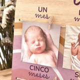 Panel madera fotos Mi primer año Arcoíris malva