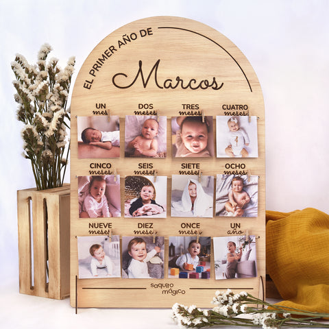 Panel madera fotos Mi primer año grabado
