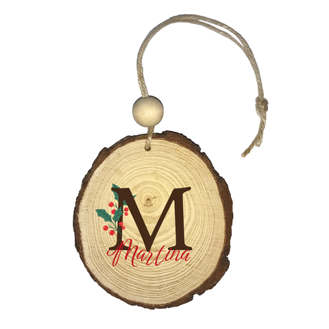 Bola tronco madera Navidad personalizada. Modelo Inicial