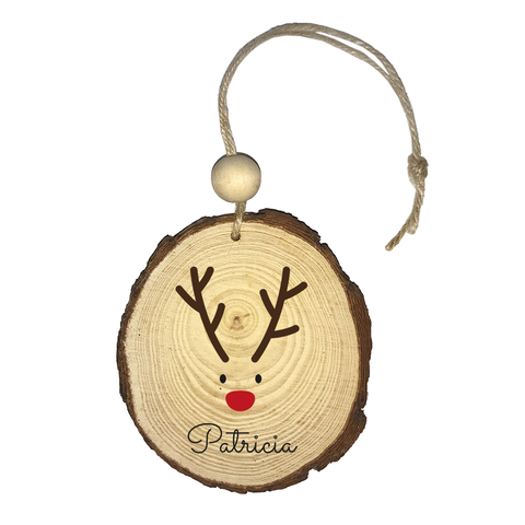 Bola tronco madera Navidad personalizada. Modelo Reno