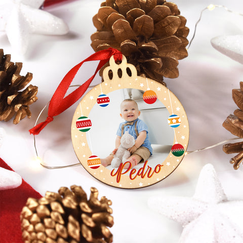 Bola madera Navidad personalizada con foto. Modelo Bolas