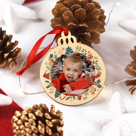 Bola madera Navidad personalizada con foto. Modelo Christmas