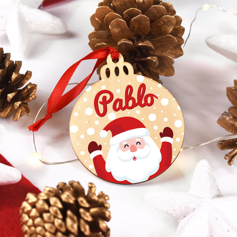 Bola madera Navidad personalizada. Modelo Papá Noel
