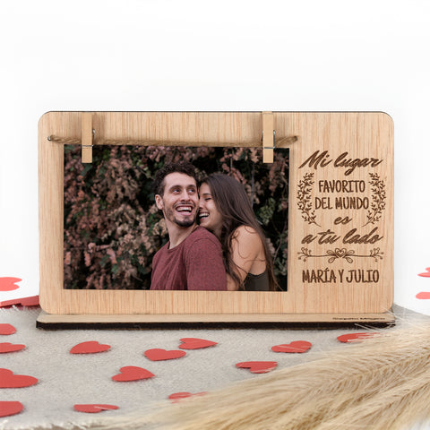 Marco fotos madera personalizado grabado San Valentín - A tu lado