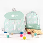 Pack Mochila solapa y Bolsita Lunas Mint personalizado